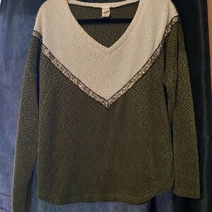 Olive Green and Cream Women's Sweater